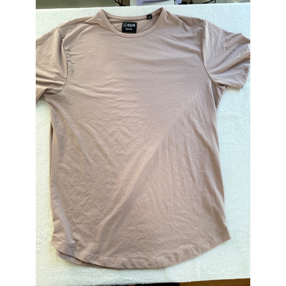 Cuts Curve-Hem T-Shirt Womens Large Mauve Taupe Pyca Pro Crew Neck Short Sleeve